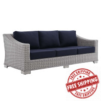 Modway EEI-3974-LGR-NAV Light Gray Navy Conway Sunbrella® Outdoor Patio Wicker Rattan Sofa