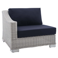 Modway EEI-3975-LGR-NAV Light Gray Navy Conway Sunbrella® Outdoor Patio Wicker Rattan Left-Arm Chair