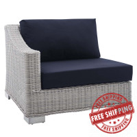 Modway EEI-3975-LGR-NAV Light Gray Navy Conway Sunbrella® Outdoor Patio Wicker Rattan Left-Arm Chair