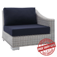 Modway EEI-3976-LGR-NAV Light Gray Navy Conway Sunbrella® Outdoor Patio Wicker Rattan Right-Arm Chair