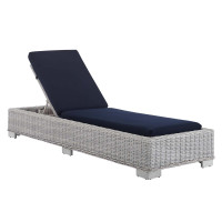 Modway EEI-3978-LGR-NAV Light Gray Navy Conway Sunbrella® Outdoor Patio Wicker Rattan Chaise Lounge