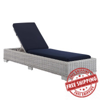 Modway EEI-3978-LGR-NAV Light Gray Navy Conway Sunbrella® Outdoor Patio Wicker Rattan Chaise Lounge