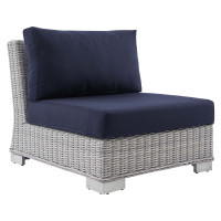 Modway EEI-3980-LGR-NAV Light Gray Navy Conway Sunbrella® Outdoor Patio Wicker Rattan Armless Chair