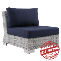 Modway EEI-3980-LGR-NAV Light Gray Navy Conway Sunbrella® Outdoor Patio Wicker Rattan Armless Chair