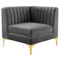 Modway EEI-3983-GRY Gray Triumph Channel Tufted Performance Velvet Sectional Sofa Corner Chair