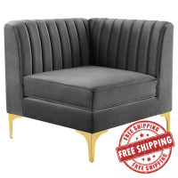 Modway EEI-3983-GRY Gray Triumph Channel Tufted Performance Velvet Sectional Sofa Corner Chair