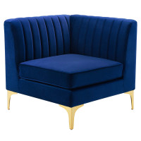 Modway EEI-3983-NAV Navy Triumph Channel Tufted Performance Velvet Sectional Sofa Corner Chair