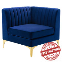 Modway EEI-3983-NAV Navy Triumph Channel Tufted Performance Velvet Sectional Sofa Corner Chair