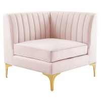 Modway EEI-3983-PNK Pink Triumph Channel Tufted Performance Velvet Sectional Sofa Corner Chair