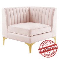 Modway EEI-3983-PNK Pink Triumph Channel Tufted Performance Velvet Sectional Sofa Corner Chair