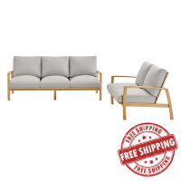 Modway EEI-3990-NAT-LGR-SET Natural Light Gray Orlean Outdoor Patio Eucalyptus Wood Sofa and Loveseat Set