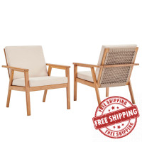 Modway EEI-3994-NAT-BEI Natural Beige Vero Outdoor Patio Ash Wood Armchair Set of 2
