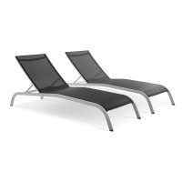 Modway EEI-4005-BLK Black Savannah Outdoor Patio Mesh Chaise Lounge Set of 2