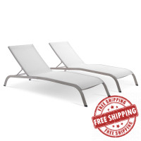 Modway EEI-4005-WHI White Savannah Outdoor Patio Mesh Chaise Lounge Set of 2