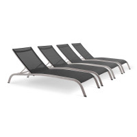 Modway EEI-4007-BLK Black Savannah Outdoor Patio Mesh Chaise Lounge Set of 4