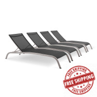 Modway EEI-4007-BLK Black Savannah Outdoor Patio Mesh Chaise Lounge Set of 4