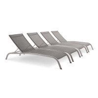 Modway EEI-4007-GRY Gray Savannah Outdoor Patio Mesh Chaise Lounge Set of 4