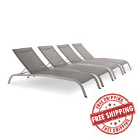 Modway EEI-4007-GRY Gray Savannah Outdoor Patio Mesh Chaise Lounge Set of 4