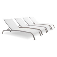 Modway EEI-4007-WHI White Savannah Outdoor Patio Mesh Chaise Lounge Set of 4