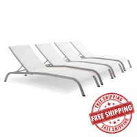 Modway EEI-4007-WHI White Savannah Outdoor Patio Mesh Chaise Lounge Set of 4