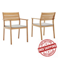 Modway EEI-4008-NAT-TAU Natural Taupe Viewscape Outdoor Patio Ash Wood Dining Armchair Set of 2