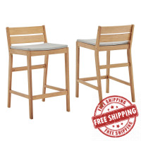 Modway EEI-4010-NAT-TAU Natural Taupe Riverlake Outdoor Patio Ash Wood Counter Stool Set of 2