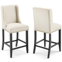 Modway EEI-4016-BEI Beige Baron Counter Stool Upholstered Fabric Set of 2