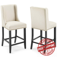Modway EEI-4016-BEI Beige Baron Counter Stool Upholstered Fabric Set of 2
