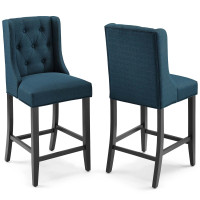 Modway EEI-4020-AZU Azure Baronet Counter Bar Stool Upholstered Fabric Set of 2