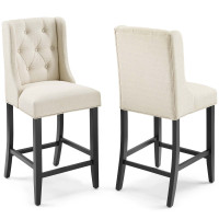Modway EEI-4020-BEI Beige Baronet Counter Bar Stool Upholstered Fabric Set of 2