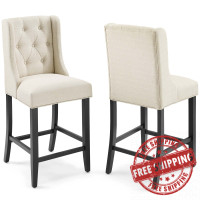 Modway EEI-4020-BEI Beige Baronet Counter Bar Stool Upholstered Fabric Set of 2