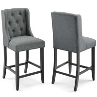 Modway EEI-4020-GRY Gray Baronet Counter Bar Stool Upholstered Fabric Set of 2