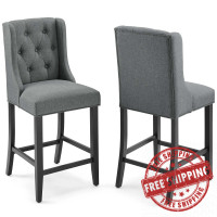 Modway EEI-4020-GRY Gray Baronet Counter Bar Stool Upholstered Fabric Set of 2