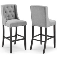 Modway EEI-4022-LGR Light Gray Baronet Bar Stool Upholstered Fabric Set of 2