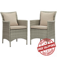 Modway EEI-4027-LGR-BEI Light Gray Beige Conduit Outdoor Patio Wicker Rattan Dining Armchair Set of 2