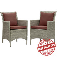 Modway EEI-4027-LGR-CUR Light Gray Currant Conduit Outdoor Patio Wicker Rattan Dining Armchair Set of 2