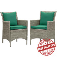 Modway EEI-4027-LGR-GRN Light Gray Green Conduit Outdoor Patio Wicker Rattan Dining Armchair Set of 2