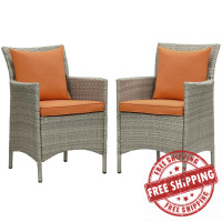 Modway EEI-4027-LGR-ORA Light Gray Orange Conduit Outdoor Patio Wicker Rattan Dining Armchair Set of 2