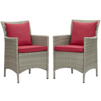Modway EEI-4027-LGR-RED Light Gray Red Conduit Outdoor Patio Wicker Rattan Dining Armchair Set of 2