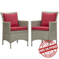 Modway EEI-4027-LGR-RED Light Gray Red Conduit Outdoor Patio Wicker Rattan Dining Armchair Set of 2