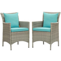 Modway EEI-4027-LGR-TRQ Light Gray Turquoise Conduit Outdoor Patio Wicker Rattan Dining Armchair Set of 2