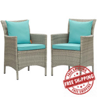 Modway EEI-4027-LGR-TRQ Light Gray Turquoise Conduit Outdoor Patio Wicker Rattan Dining Armchair Set of 2