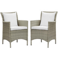 Modway EEI-4027-LGR-WHI Light Gray White Conduit Outdoor Patio Wicker Rattan Dining Armchair Set of 2
