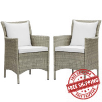 Modway EEI-4027-LGR-WHI Light Gray White Conduit Outdoor Patio Wicker Rattan Dining Armchair Set of 2