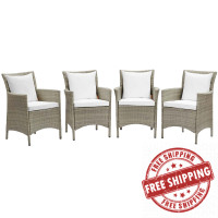 Modway EEI-4028-LGR-WHI Light Gray White Conduit Outdoor Patio Wicker Rattan Dining Armchair Set of 4