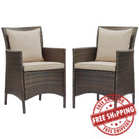 Modway EEI-4030-BRN-BEI Brown Beige Conduit Outdoor Patio Wicker Rattan Dining Armchair Set of 2