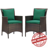 Modway EEI-4030-BRN-GRN Brown Green Conduit Outdoor Patio Wicker Rattan Dining Armchair Set of 2