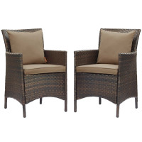 Modway EEI-4030-BRN-MOC Brown Mocha Conduit Outdoor Patio Wicker Rattan Dining Armchair Set of 2
