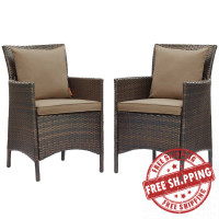 Modway EEI-4030-BRN-MOC Brown Mocha Conduit Outdoor Patio Wicker Rattan Dining Armchair Set of 2