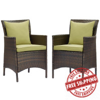 Modway EEI-4030-BRN-PER Brown Peridot Conduit Outdoor Patio Wicker Rattan Dining Armchair Set of 2